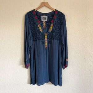 Johnny Was Navy Tunic with Colorful Floral Accents